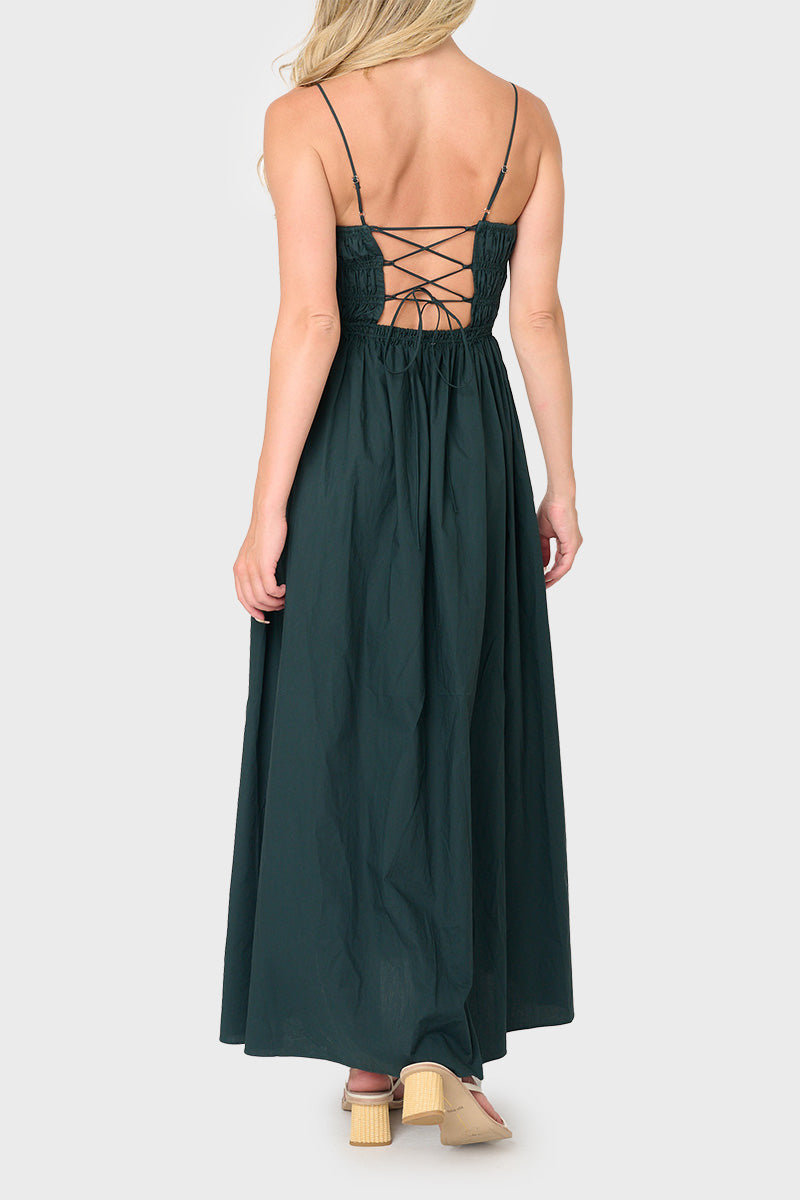 moon river short-sleeve square-neck lace-up midi dress Moon River Sleeveless Square Neck Midi Dress with Contrast Ribbon
