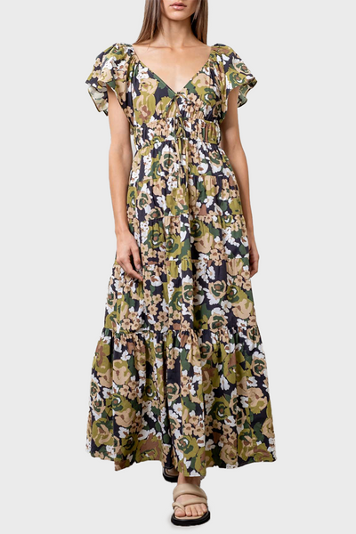 Moon River Flutter Sleeve Tiered Midi Dress – Gibsonlook