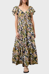 Moon River Flutter Sleeve Tiered Midi Dress