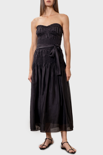 Moon River Pleated Strapless Midi Dress Black / XS | Gibsonlook Moon River Pleated Strapless Midi Dress Black / XS | Gibsonlook