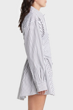 Moon River White Stripe Shirred Shirt Dress