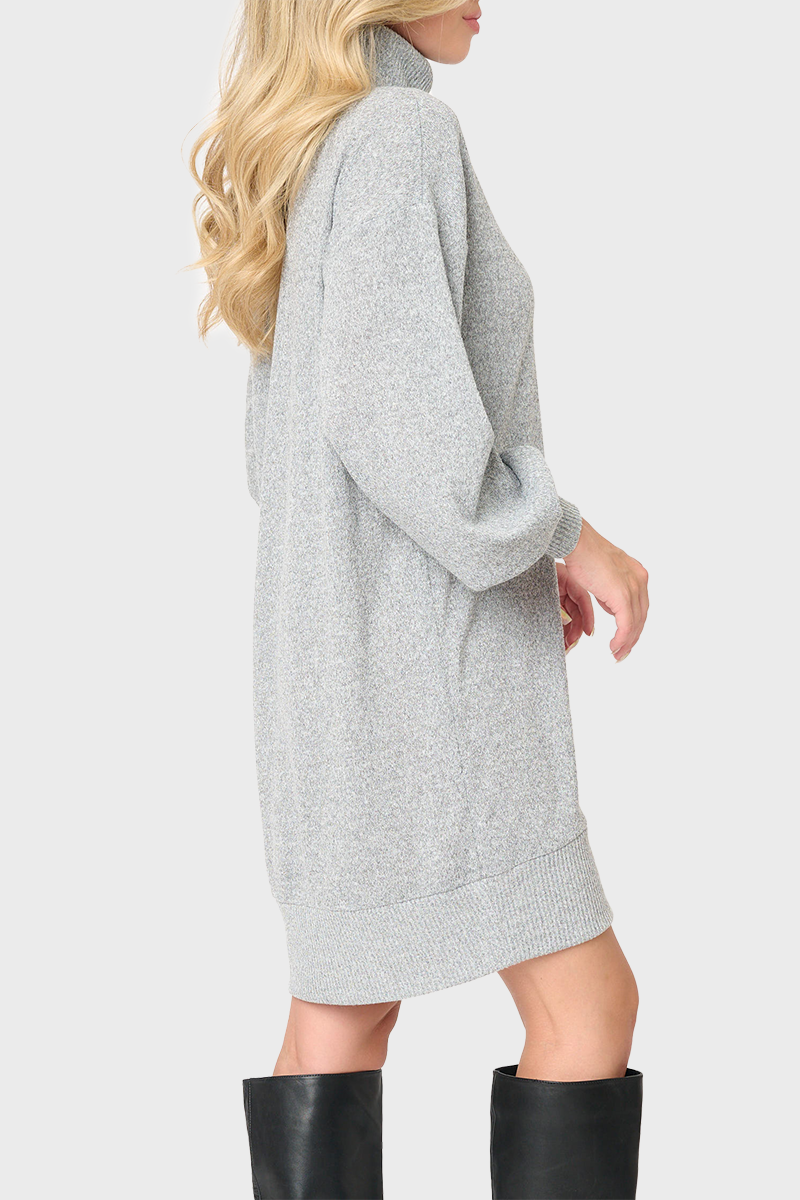 Blouson Sleeve Turtleneck Sweater Dress | Chic Grey Knit