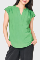 Cap Sleeve Notch Neck Blouse