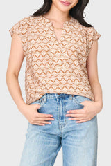 Cap Sleeve Notch Neck Blouse