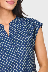 Cap Sleeve Notch Neck Blouse