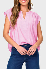 Cap Sleeve Notch Neck Blouse