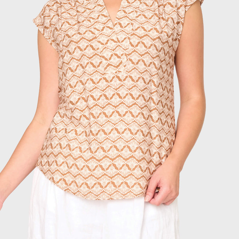 Cap Sleeve Notch Neck Blouse
