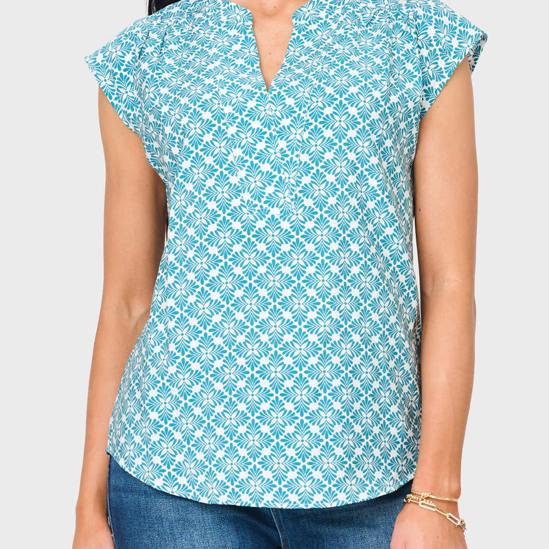 Cap Sleeve Notch Neck Blouse