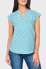 Cap Sleeve Notch Neck Blouse