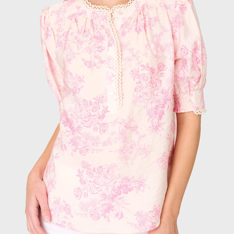 Dianthus Henley Crochet Trim Blouse