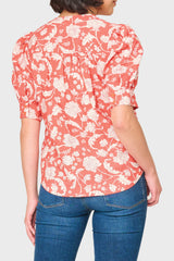 Notch Neck Pullover Puff Sleeve Blouse