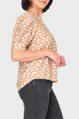 Notch Neck Pullover Puff Sleeve Blouse