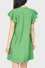 Flutter Sleeve Notch Neck Dress