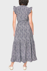 Notch Neck Flutter Sleeve Maxi Dress