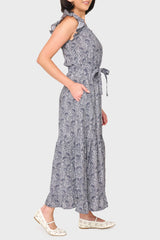 Notch Neck Flutter Sleeve Maxi Dress