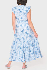 Notch Neck Flutter Sleeve Maxi Dress