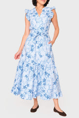 Notch Neck Flutter Sleeve Maxi Dress