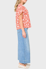 Flutter Sleeve Blouse With Open Yoke