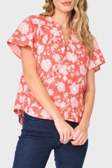 Flutter Sleeve Blouse With Open Yoke