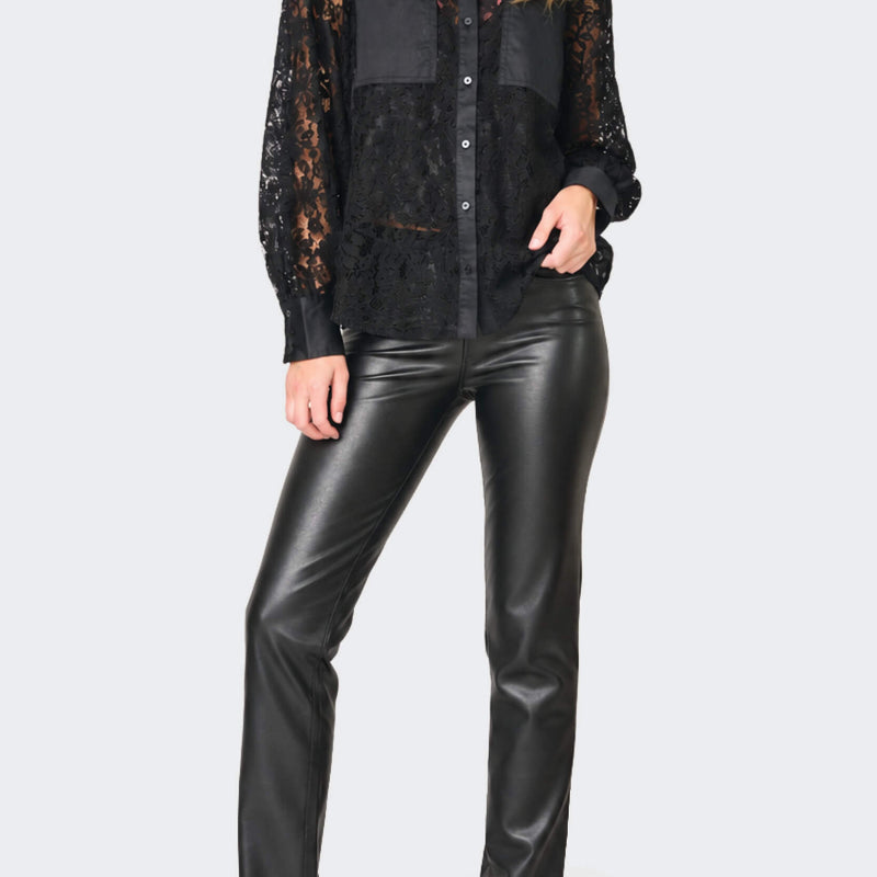 NYDJ Faux Leather Marilyn Straight Pants in Black