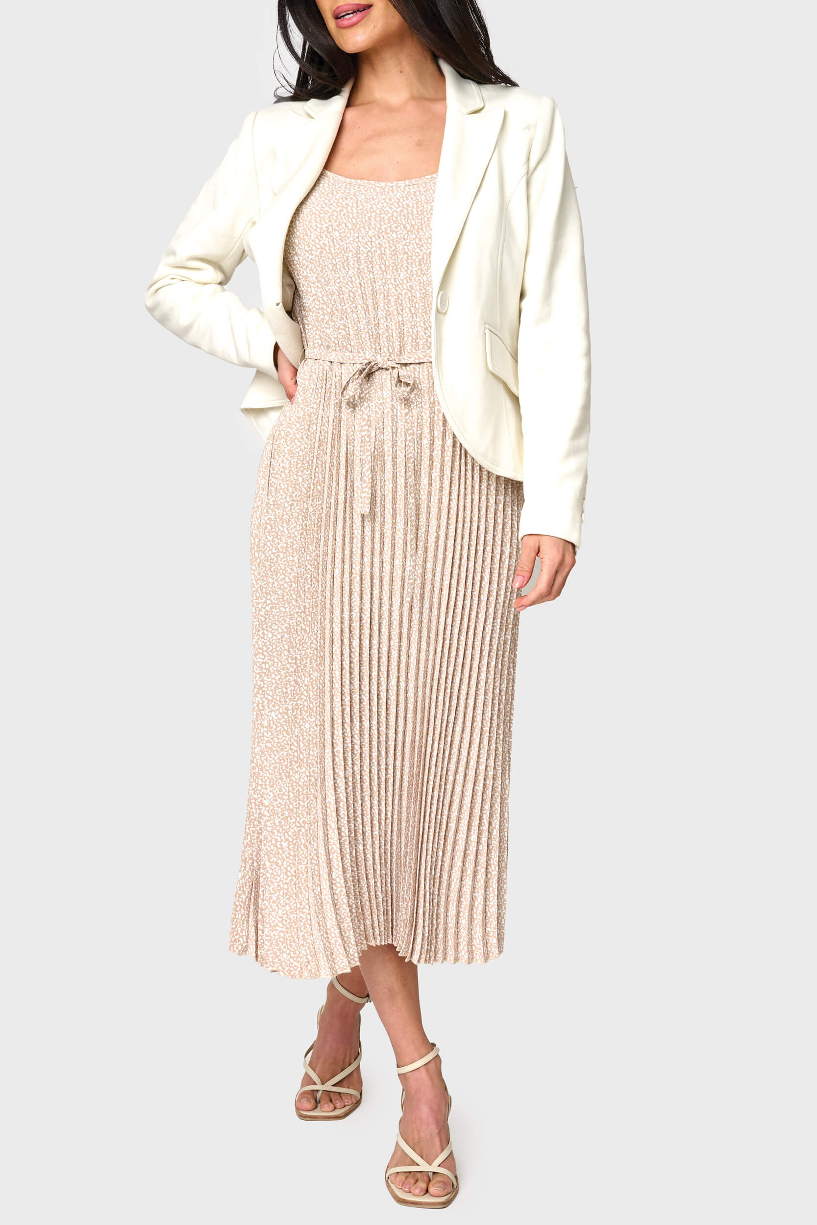 pleated midi dress with belt Autumn Midi Pleated Dress with Belt