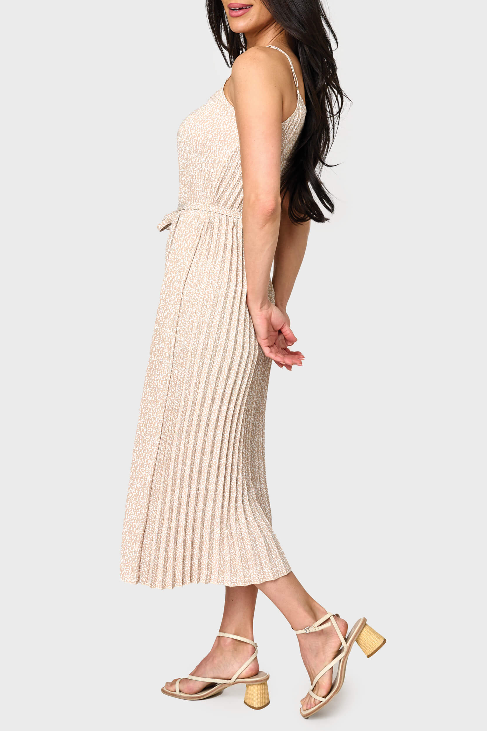 pleated midi dress with belt Ditsy Floral Pleated Belted Dress Navy / M