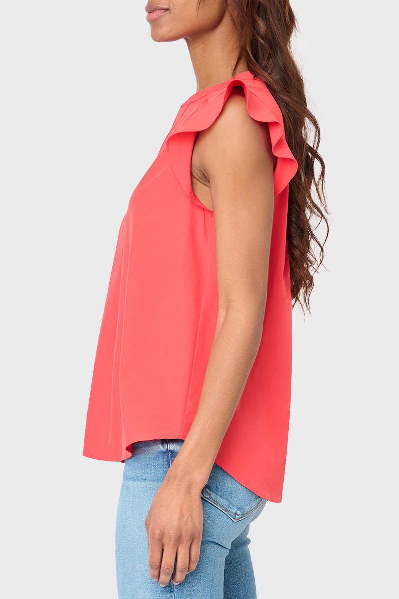 Textured V-Neck Flutter Sleeve Blouse