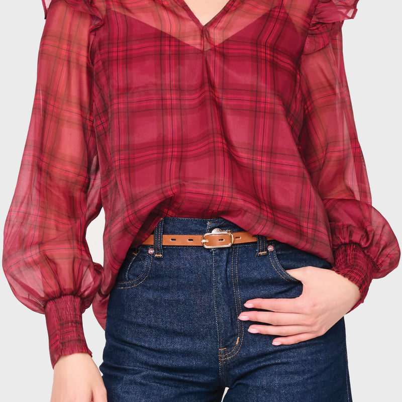 Festive Plaid Organza Blouse