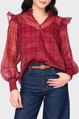 Festive Plaid Organza Blouse