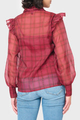 Festive Plaid Organza Blouse