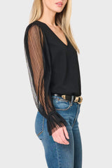 Pleated Organza Sleeve Blouse