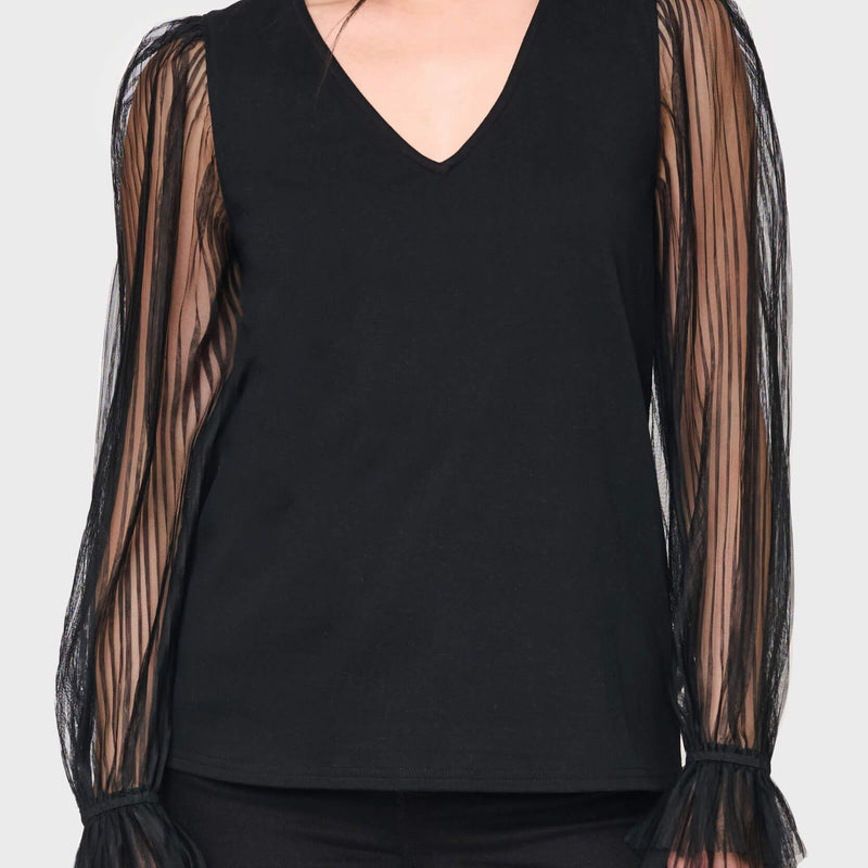 Pleated Organza Sleeve Blouse