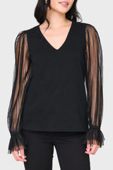 Pleated Organza Sleeve Blouse