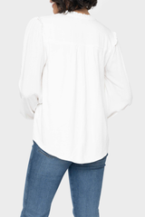 Smocked Yoke Tie Neck Blouson Sleeve Blouse