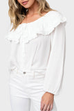 Trimmed Collar Button Front Blouse