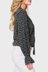 Long Sleeve Surplice Blouse With Ruffle Sleeve