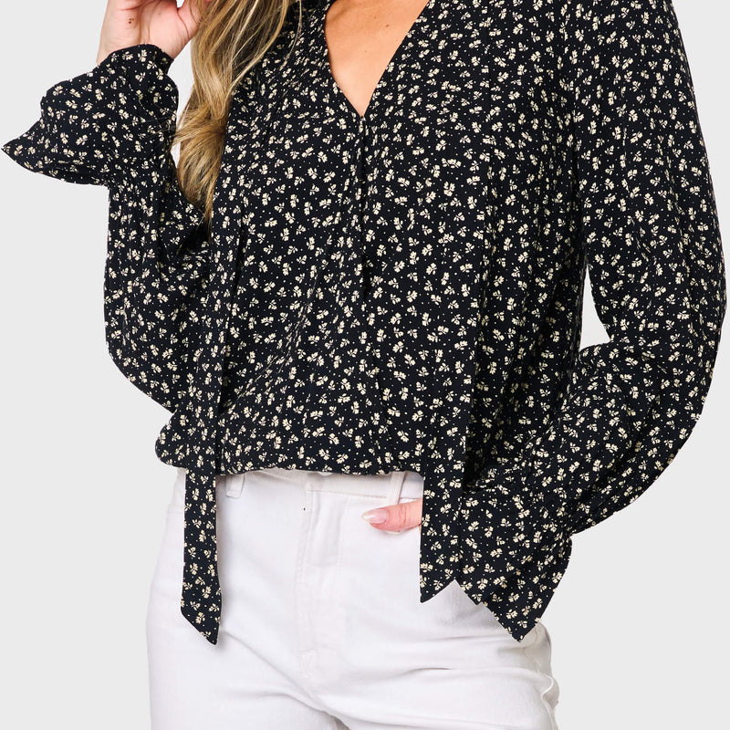 Long Sleeve Surplice Blouse With Ruffle Sleeve