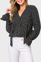 Long Sleeve Surplice Blouse With Ruffle Sleeve