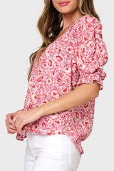 Rouched Sleeve V-Neck Blouse