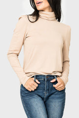 Essential Turtleneck Soft Sweater Knit Top With Puff Sleeve