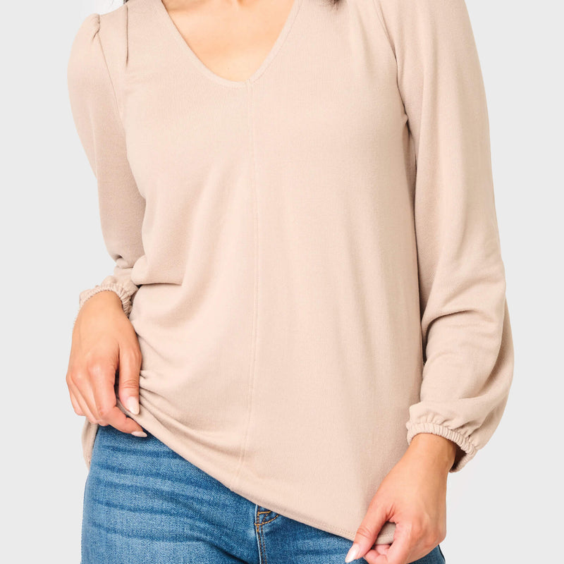 V-Neck Blouson Sleeve Sweater