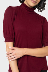 Who What Wear Burgundy Marl Mock Neck Puff Sleeve Long Sleeve Sweater Size  X NWT 