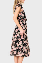 Sweetheart Pin Dot Flutter Sleeve Dress