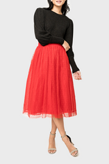 Swiss Dot Layered Midi Skirt
