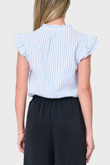 Double Flutter Sleeve Seersucker Stripe Top