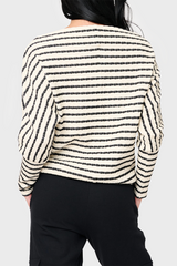 Slouchy Open Neck Striped Knit Top