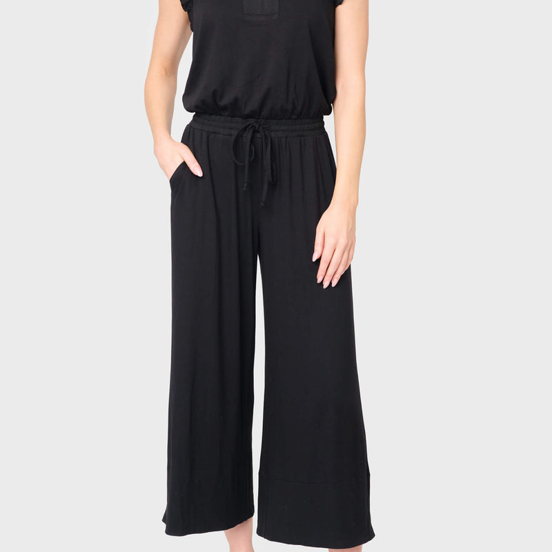 Essential Luxe Ponte Cropped  Mixed Media Jumpsuit