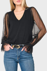 Pleated Organza Sleeve Blouse