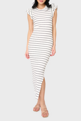 Ruffle Sleeveless Striped Knit Maxi Dress