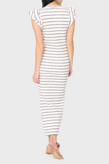 Ruffle Sleeveless Striped Knit Maxi Dress